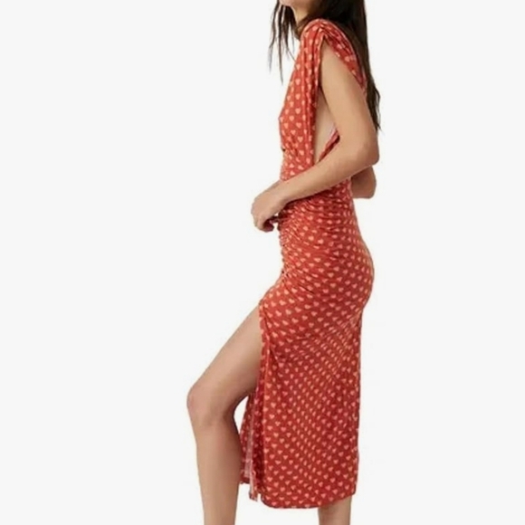 Free People Women's Lakeside Printed Midi Dress Ginger Heart Combo, Open Back S - Picture 4 of 12